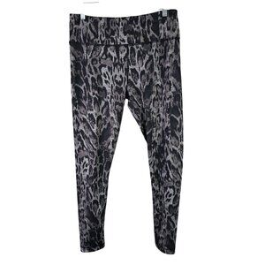 Womens Reversible Gray & Black Leopard Print Hi Waisted Yoga Leggings Size L